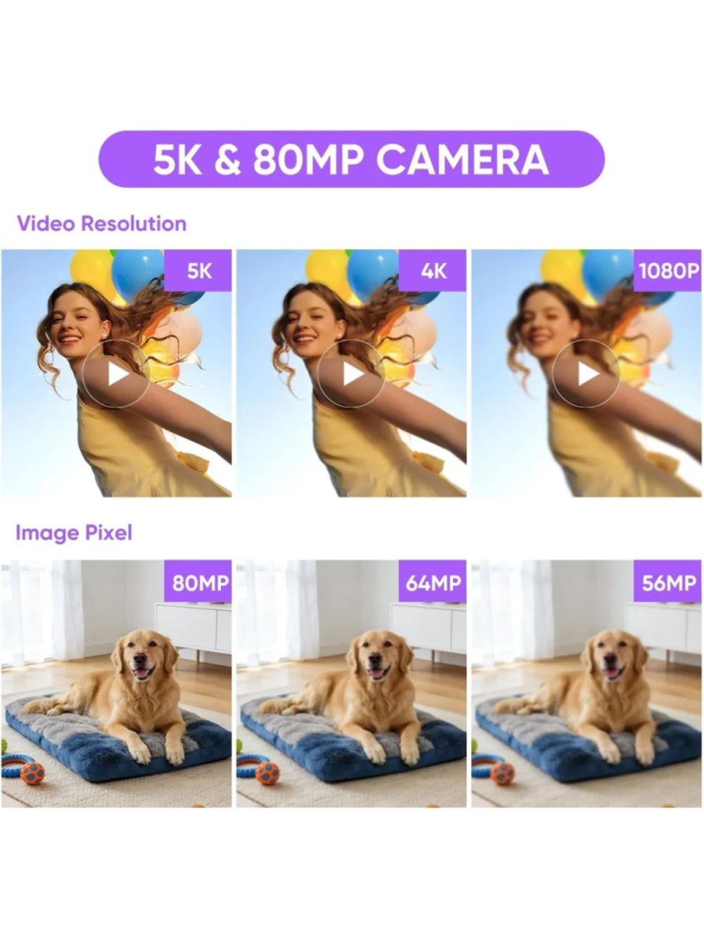 ORDRO 5K Digital Camera 80MP Autofocus Vlogging Camera 18X Zoom Flip Screen
